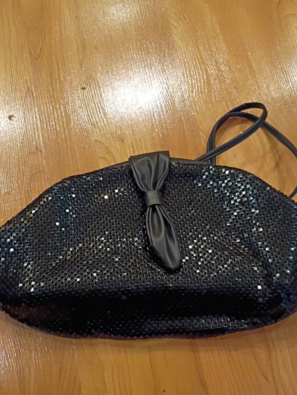 Black Sequin Clutch with Bow Accent